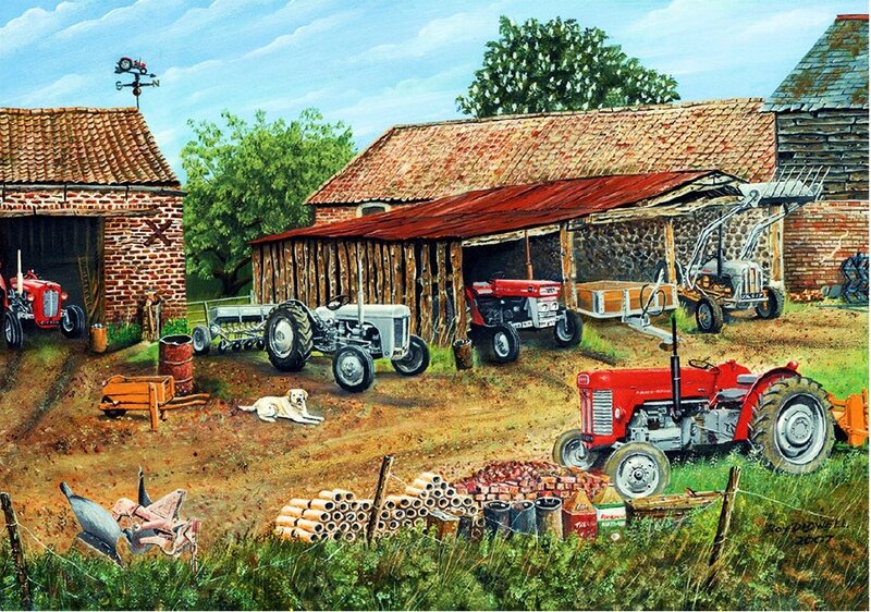 Farm with Tractors — Red