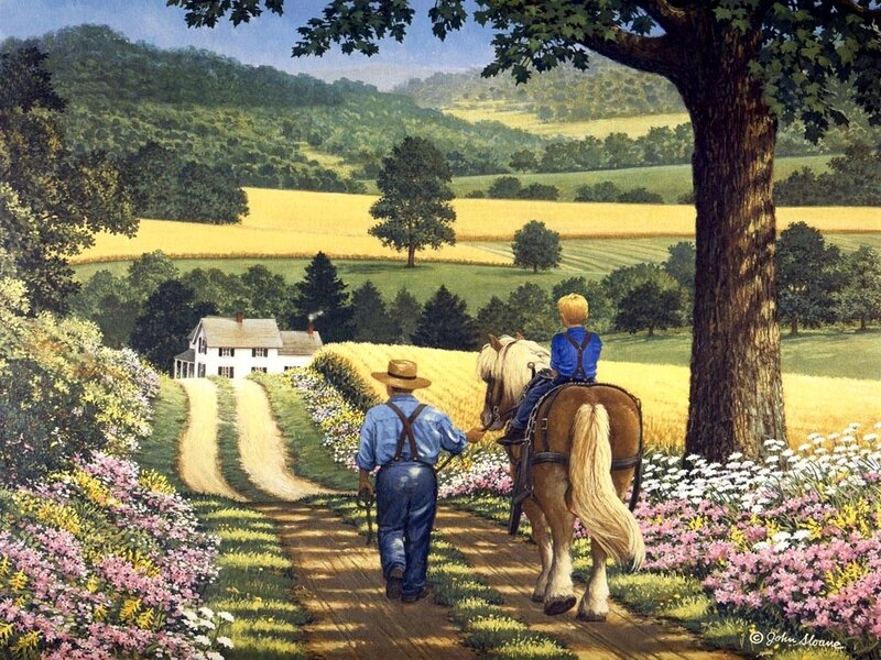 Farmer and Boy on Horse