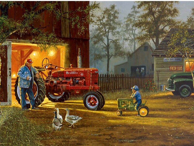Farmer and Child on Farm