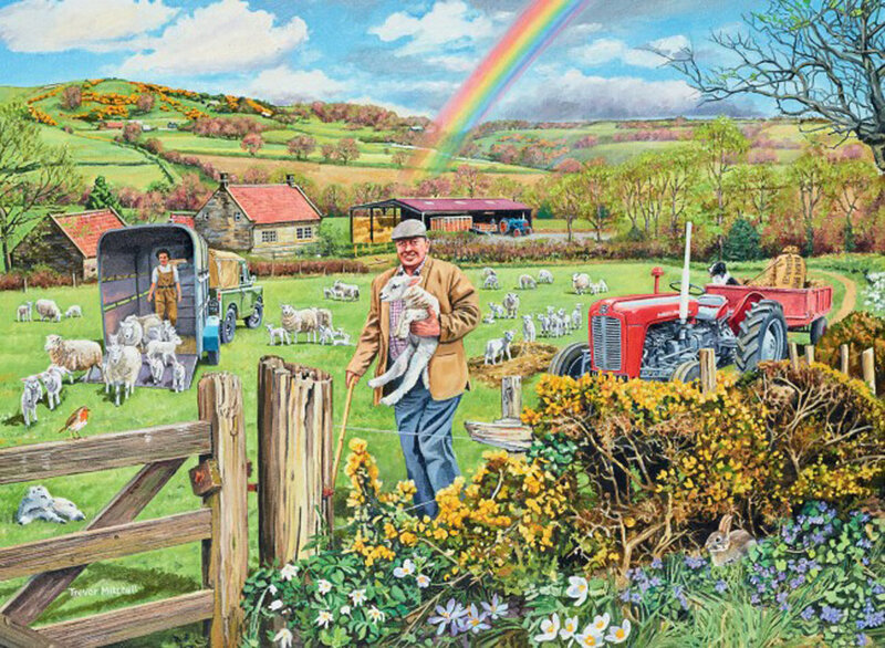 Farmer Holding Lamb — Green