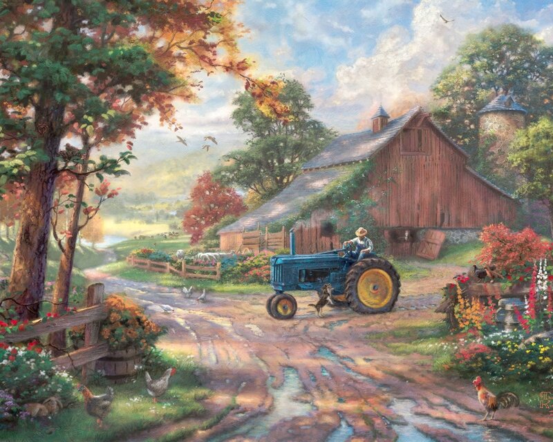 Farmer on Tractor — Blue, Peaceful
