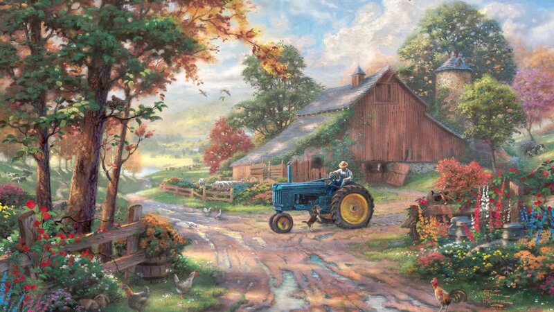 Farmer on Tractor — Blue, Serene, Autumn