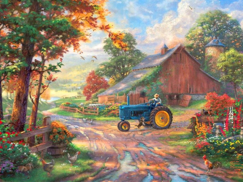 Farmer on Tractor — Blue, Serene