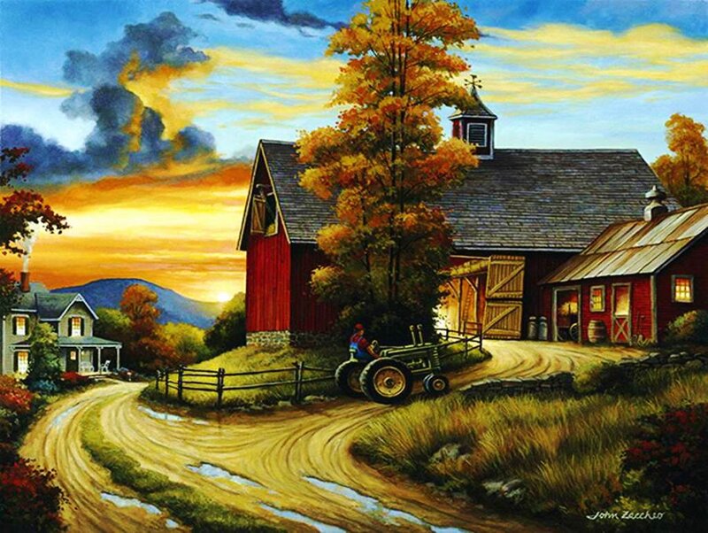 Farmer on Tractor — Red, Serene