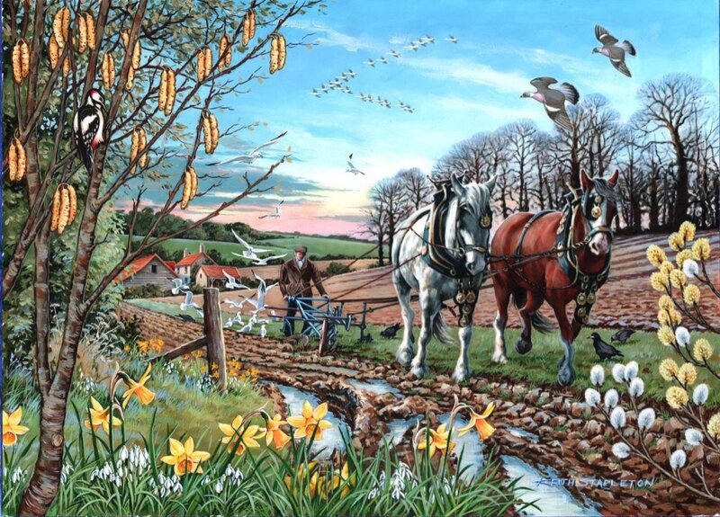 Farmer Plowing Field — Green