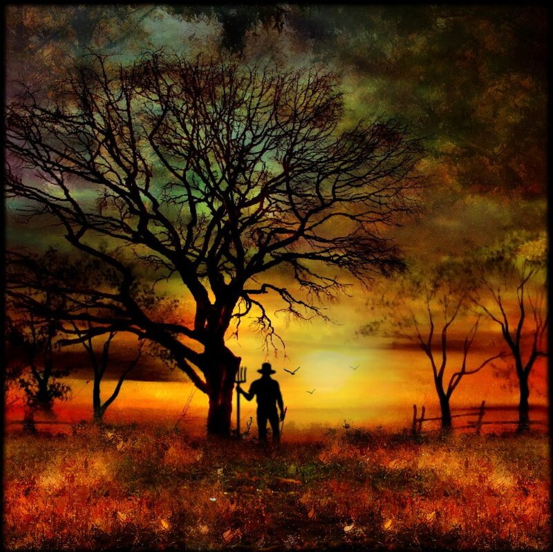 Farmer Silhouette at Sunset