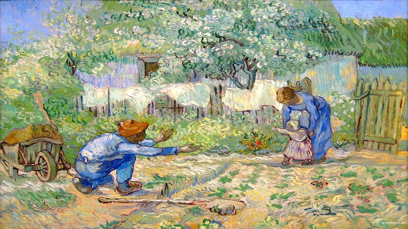Farmer with Child in Garden — Green, Serene