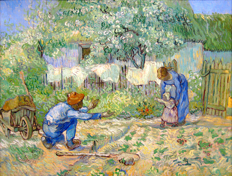 Farmer with Child in Garden