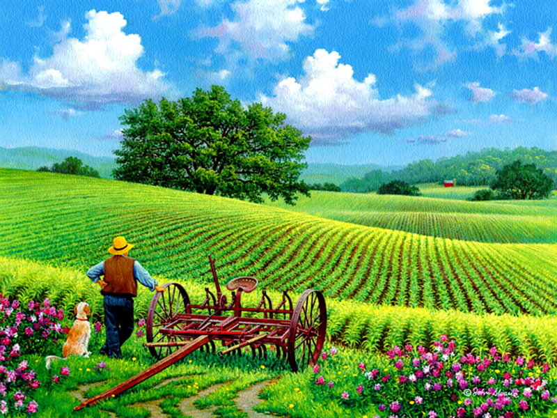 Farmer with Dog and Plow