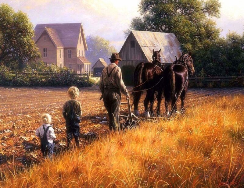 Farmer with Horses and Children