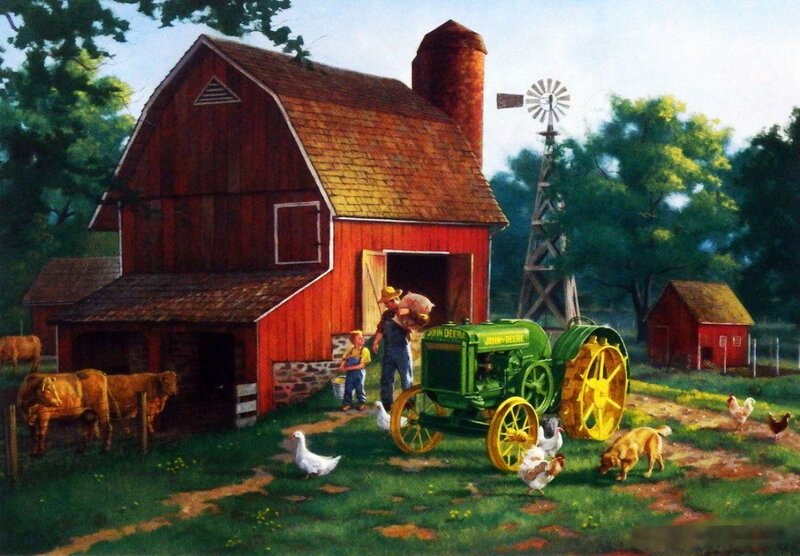 Farmer with Tractor — Red