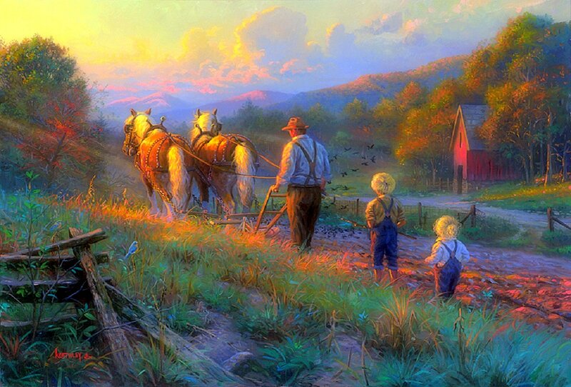 Farmer with Two Children