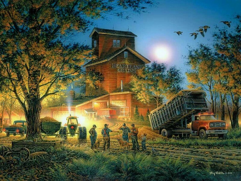 Farmers at Grain Elevator — Brown