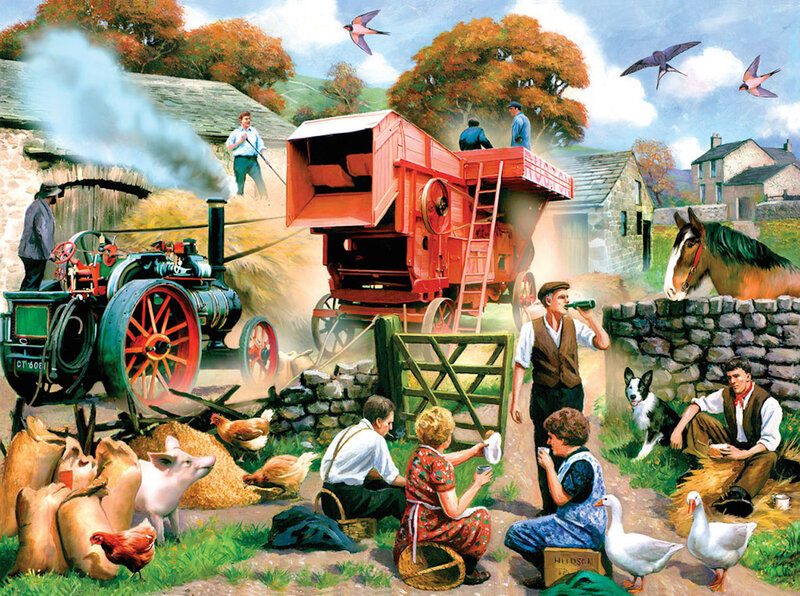 Farmers Harvesting Grain — Red