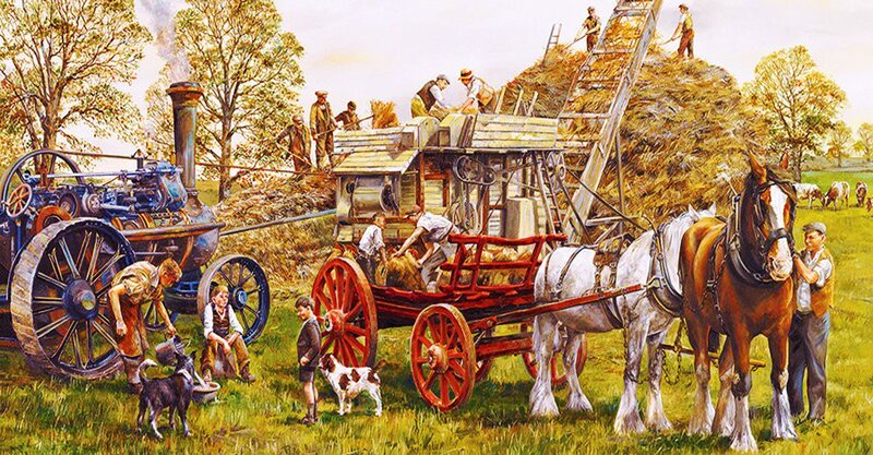 Farmers Harvesting Hay — Green