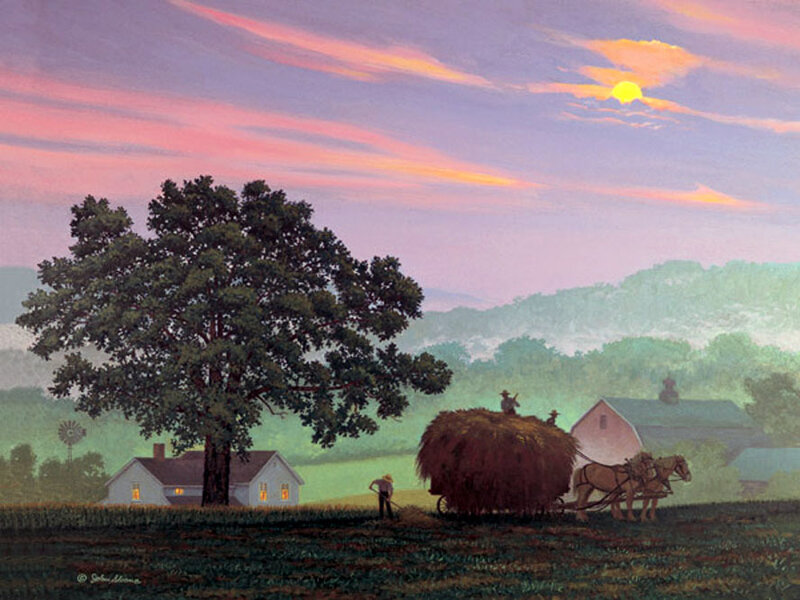 Farmers Harvesting Hay — Purple
