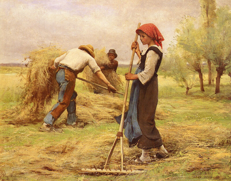 Farmers Harvesting Hay — Yellow