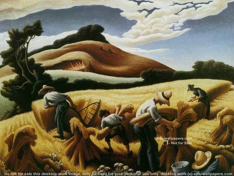 Farmers harvesting wheat