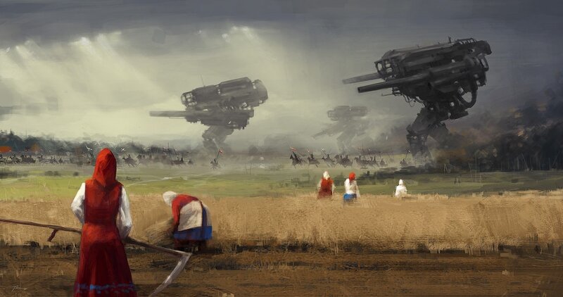 Farmers Harvesting Wheat — Brown