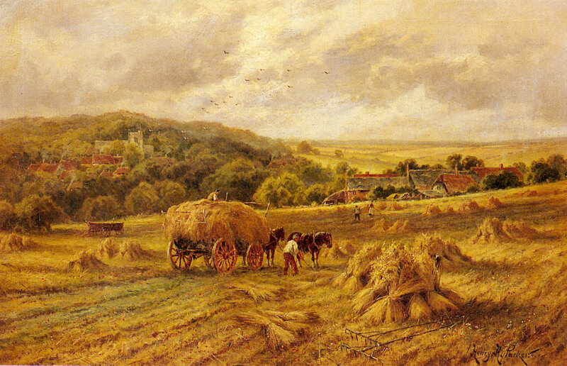 Farmers Harvesting Wheat — Yellow