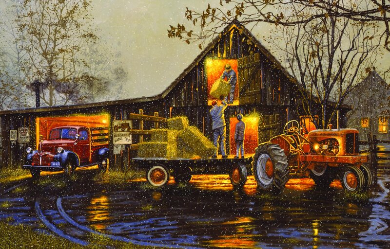 Farmers Loading Hay — Yellow