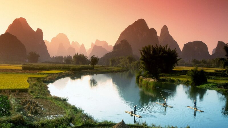 Farmers on Bamboo Rafts