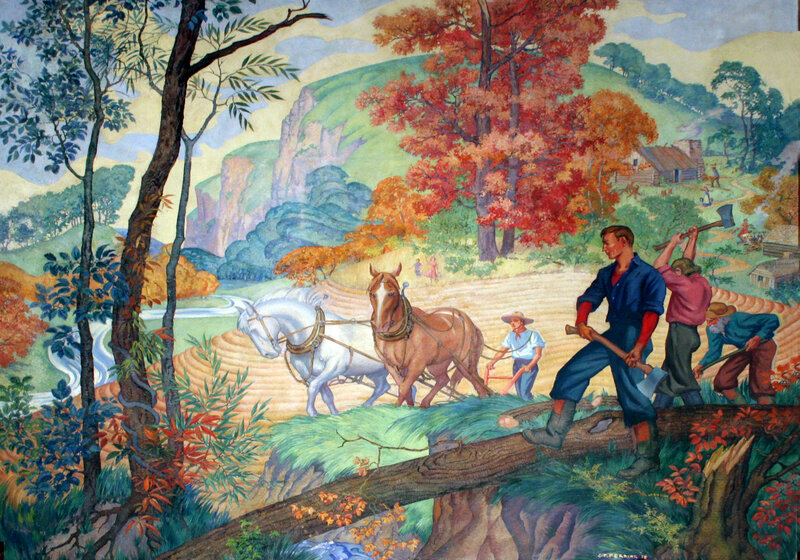 Farmers plowing autumn field