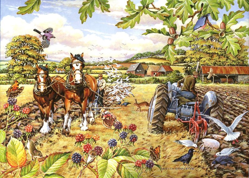 Farmers Plowing Field — Green