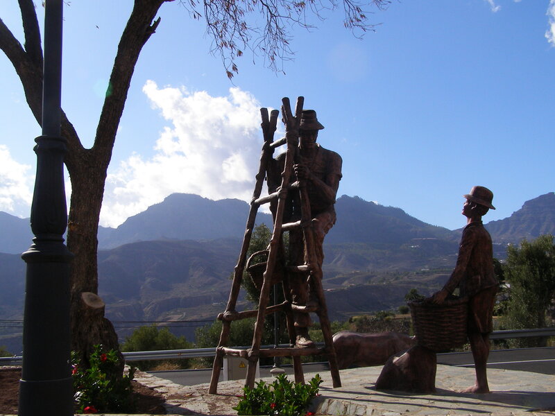 Farmers statue with mountains