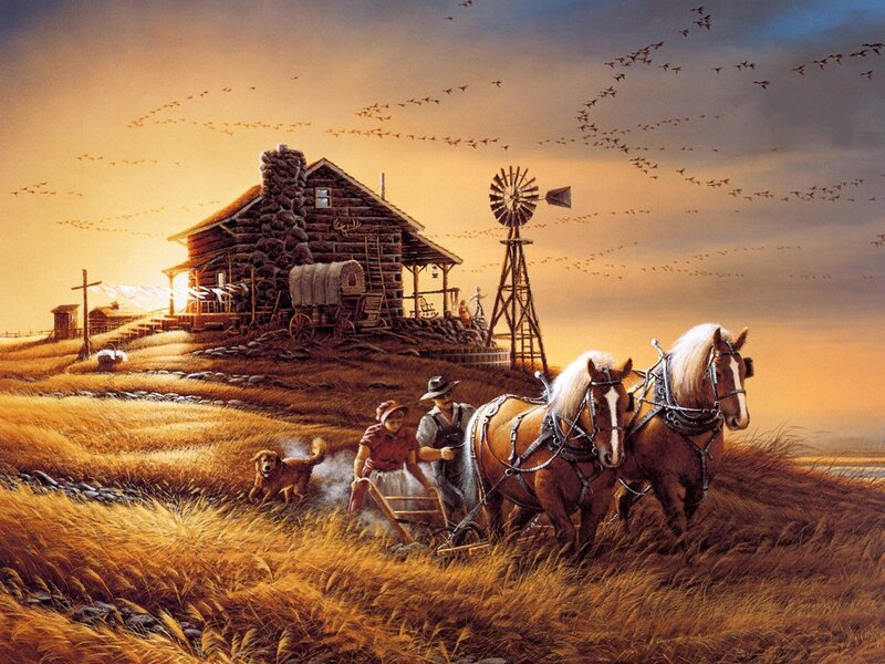 Farmers with Horses — Brown