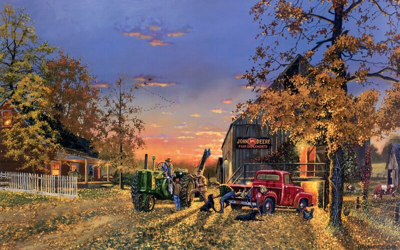 Farmers with Tractor — Orange, Serene