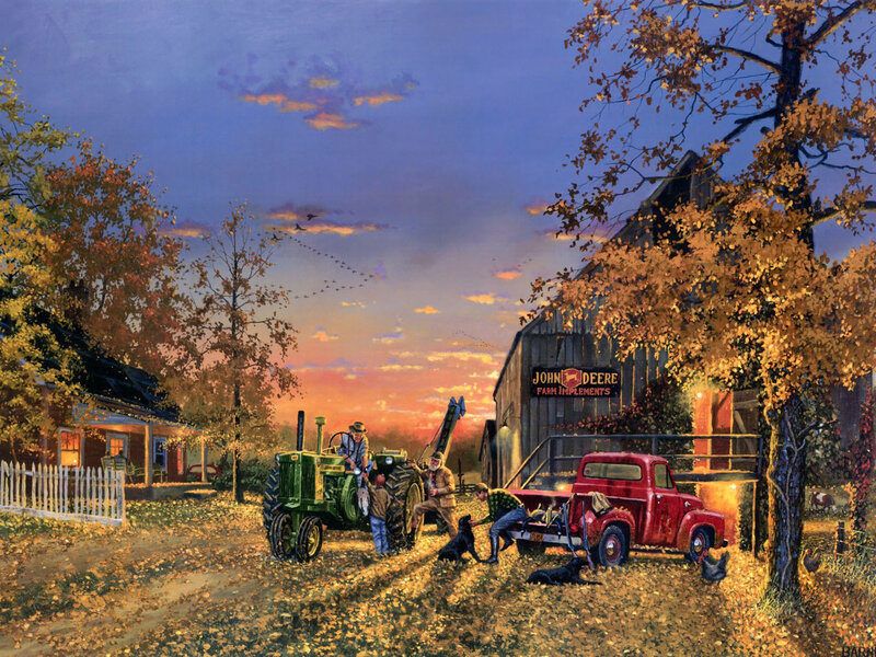 Farmers with Tractor — Orange