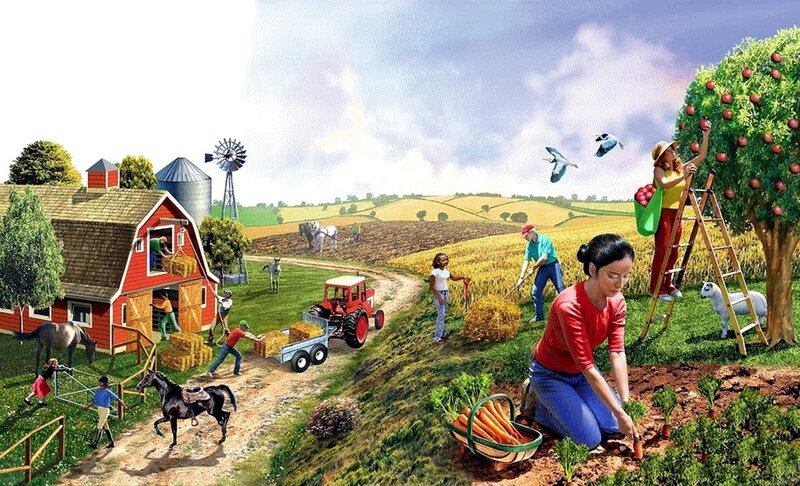 Farmers Working on a Farm