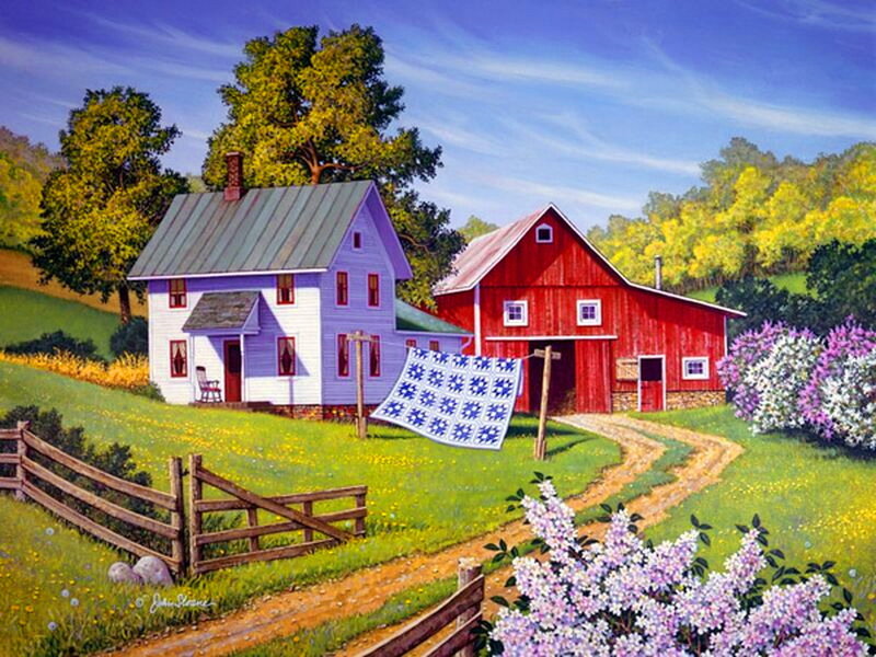 Farmhouse and Barn — Green, Serene