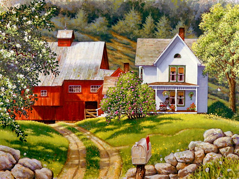 Farmhouse and Barn — Green