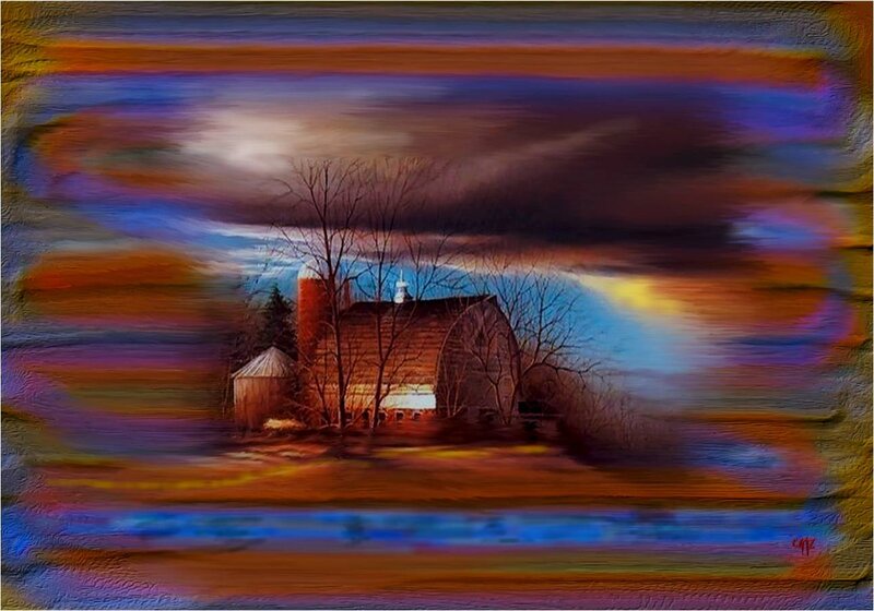Farmhouse at Dusk — Blue