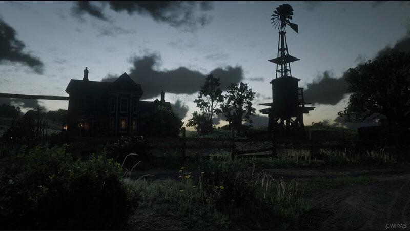 Farmhouse at Dusk — Dark Blue