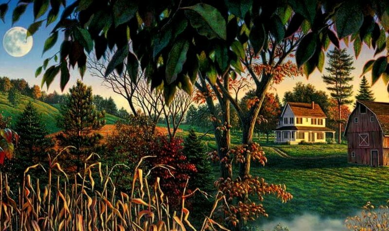 Farmhouse at Dusk — Green
