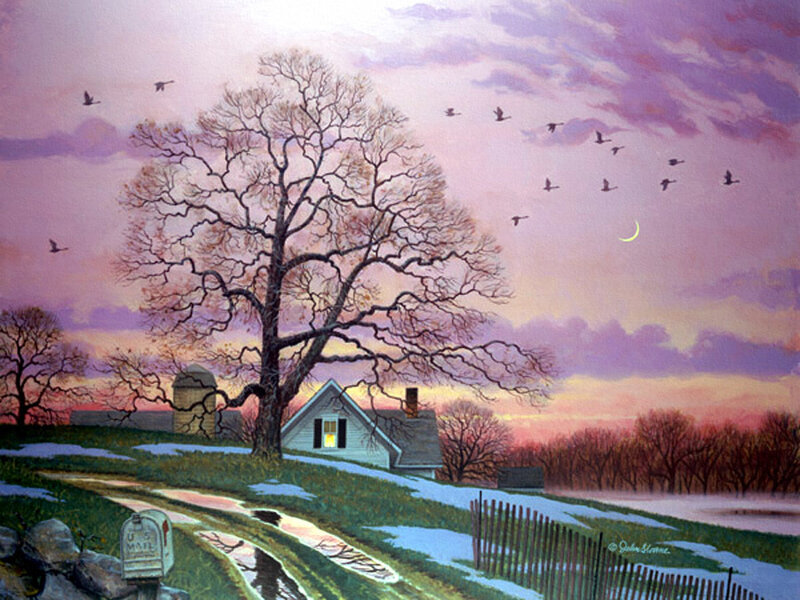Farmhouse at Dusk — Purple