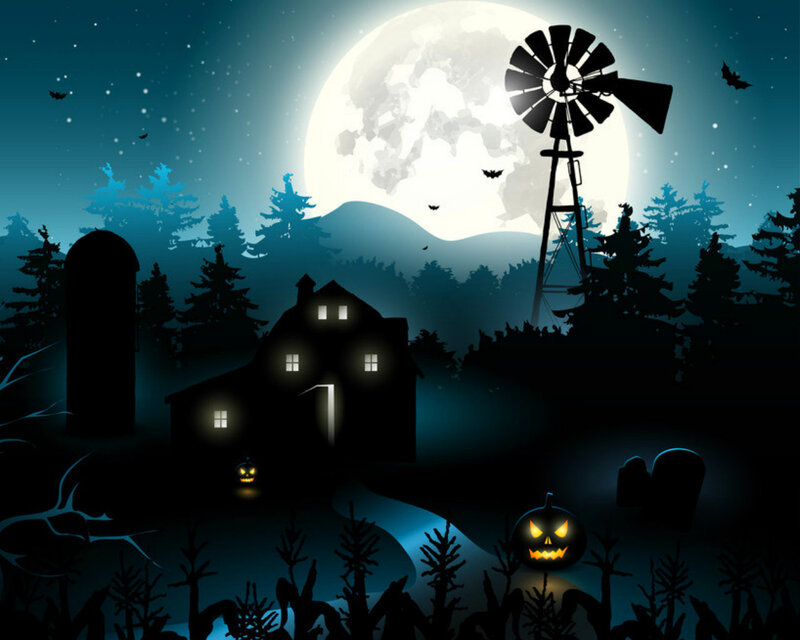 Farmhouse at Night — Blue, Creepy