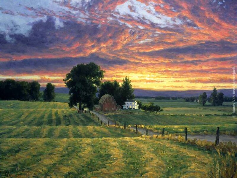 Farmhouse at Sunset — Orange, Dramatic