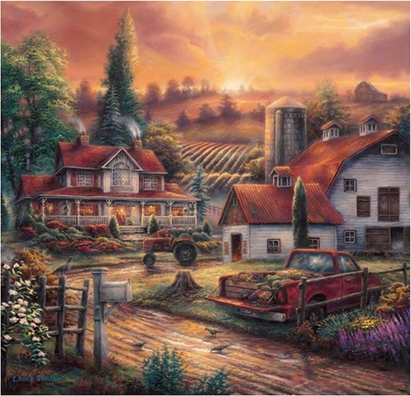 Farmhouse at Sunset — Orange