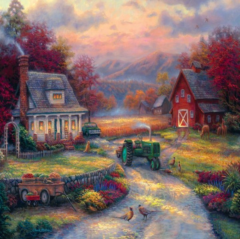 Farmhouse at Sunset — Red