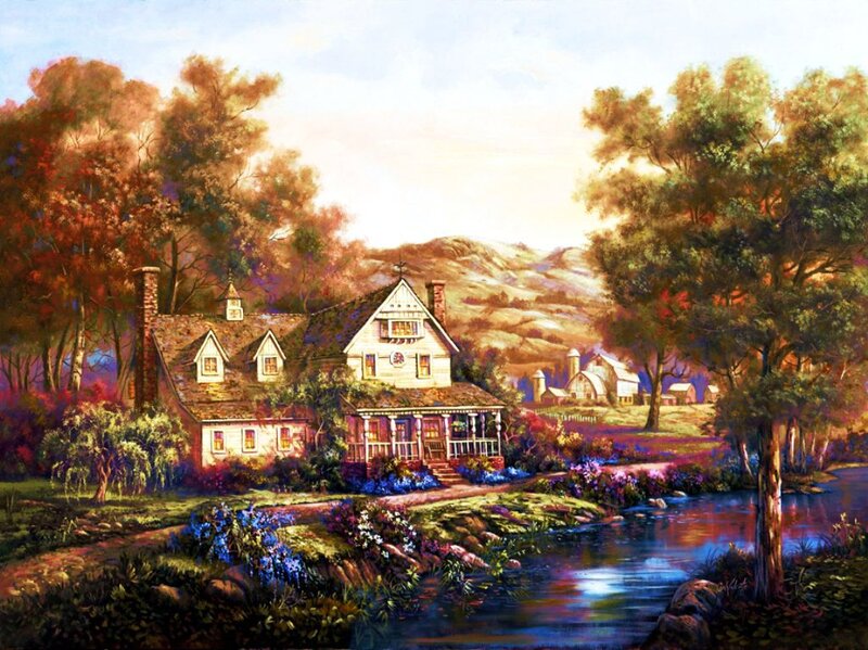 Farmhouse by River — Blue