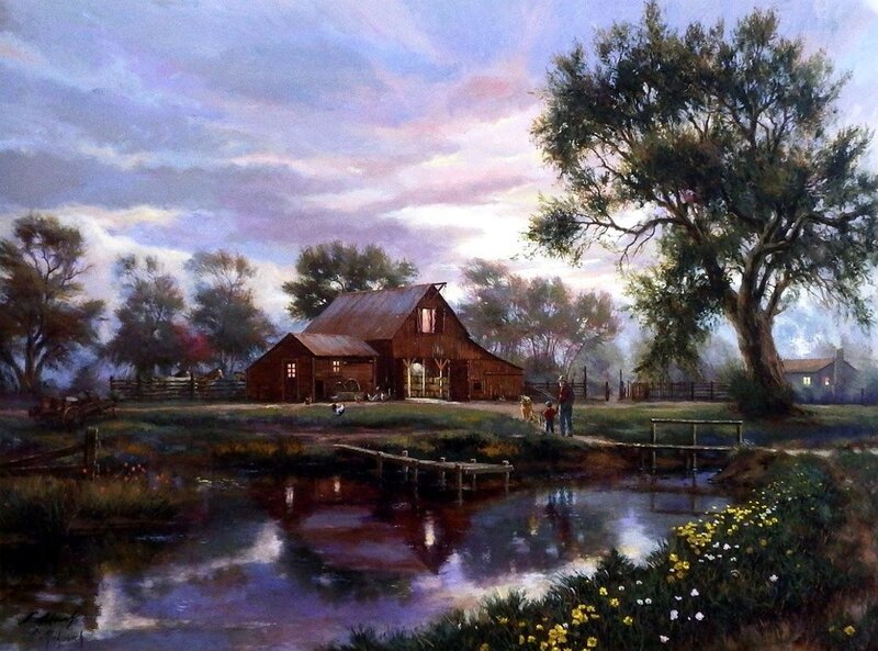 Farmhouse by River — Brown