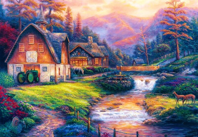 Farmhouse by River — Green