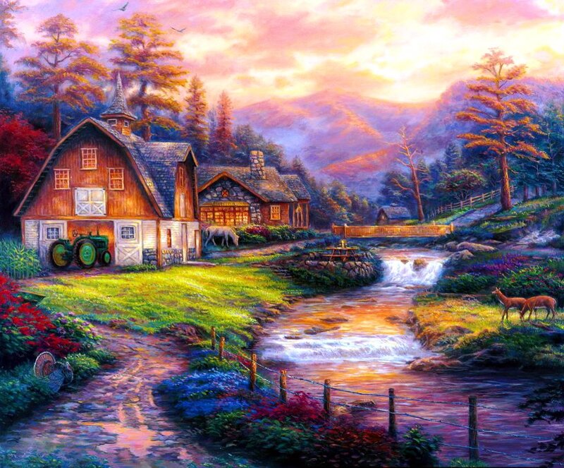 Farmhouse by Stream — Green