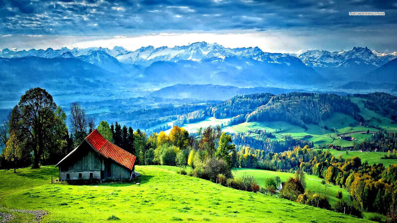 Farmhouse in Alpine Valley — Green