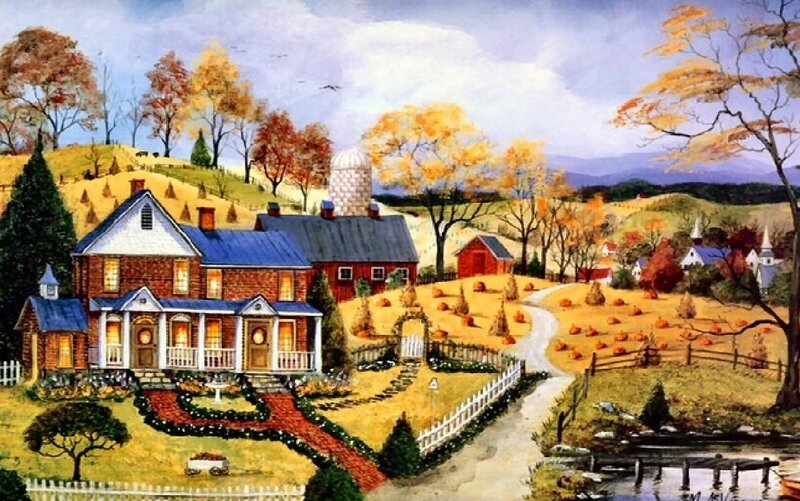 Farmhouse in Autumn — Orange, Peaceful