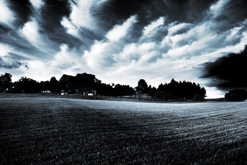 Farmhouse in Field — Black